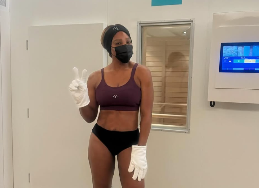 Serena Williams does cryotherapy in Maaree sports bra
